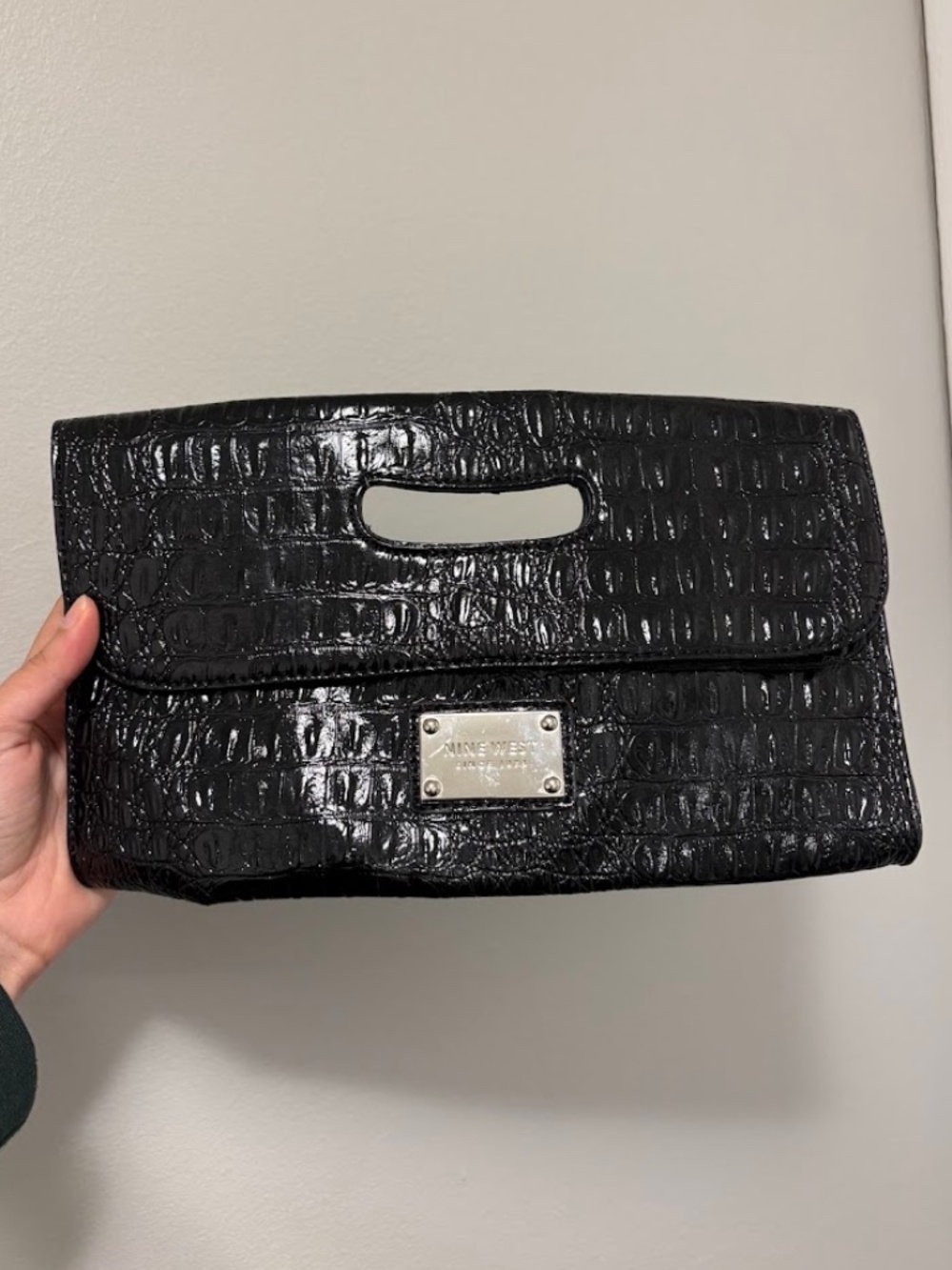 Nine West Vintage Croc-Embossed Patent Leather Foldover Clutch